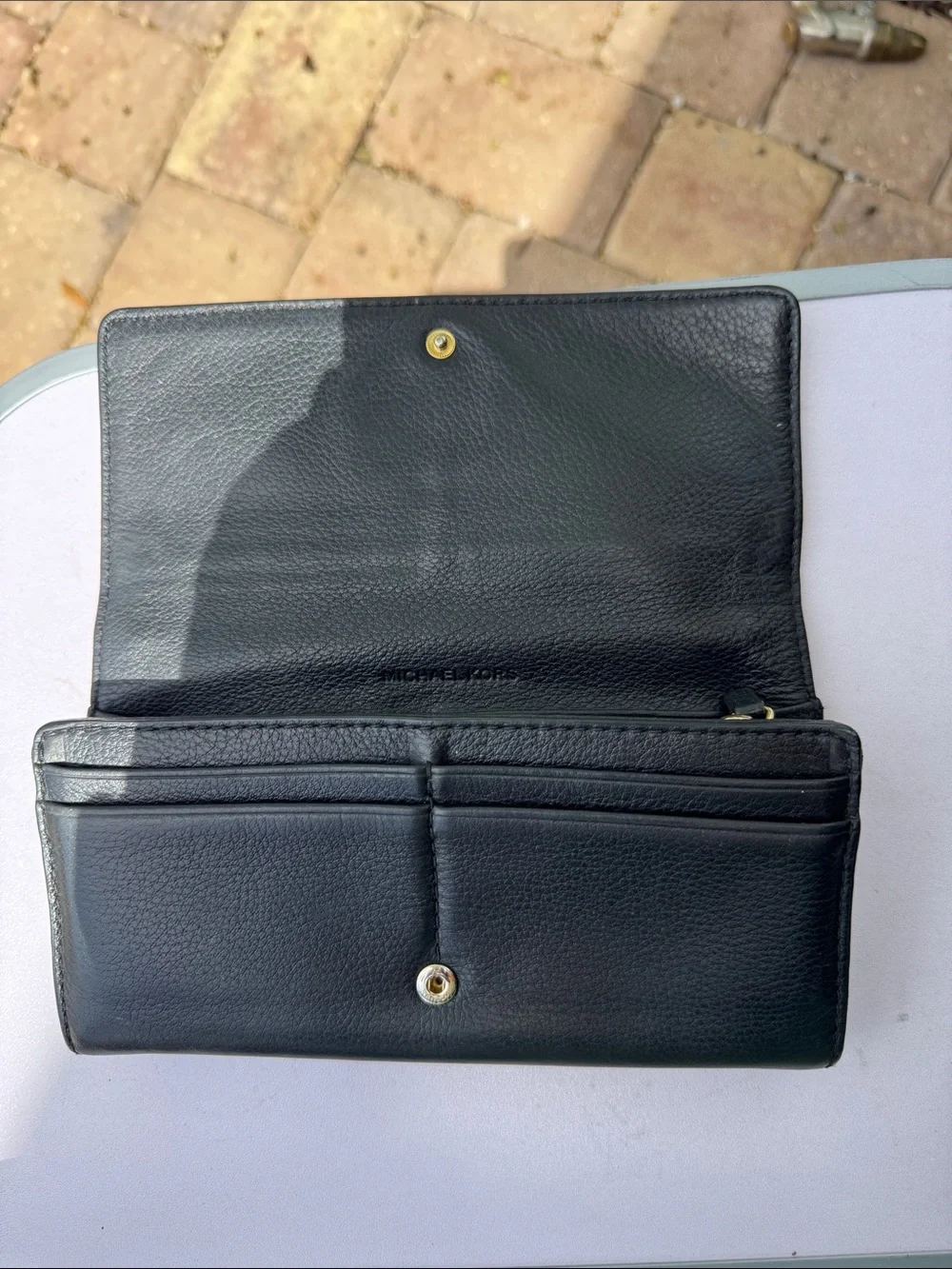 Michael Kors Black Leather Wallet with Gold MK Emblem